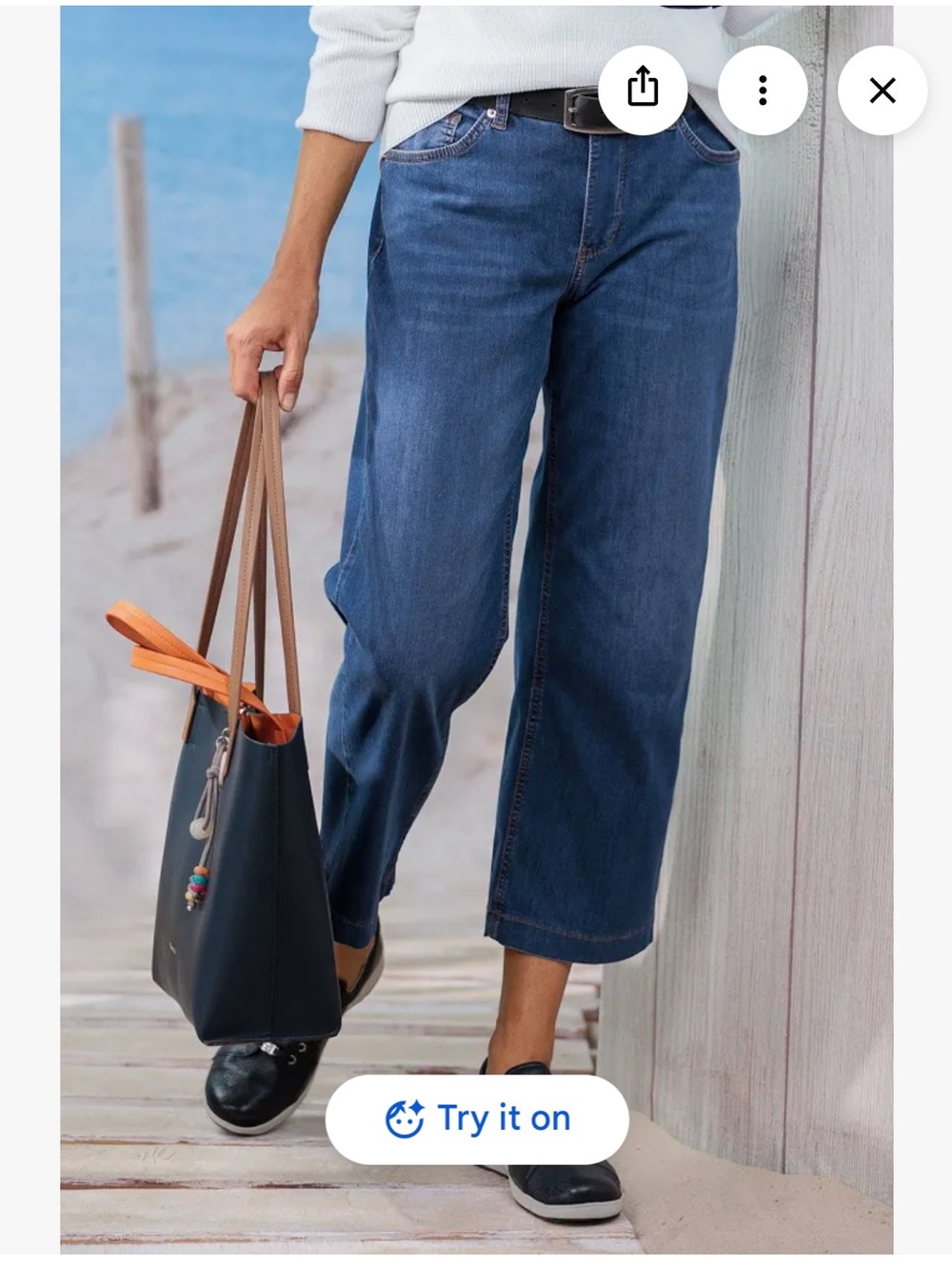 MAC Jeans Culotte Straight Leg Cropped Jeans D544 Basic Blue Stone Size 34